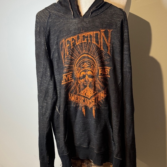 RARE Y2K vintage Affliction reversible Brown Graphic Hoodie 2in1 XL - Picture 2 of 6